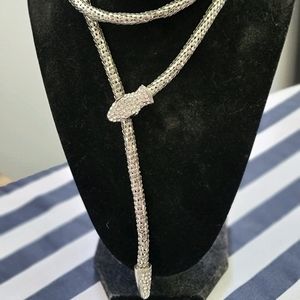 Betsey Johnson Snake Crystal Silver Open Necklace
